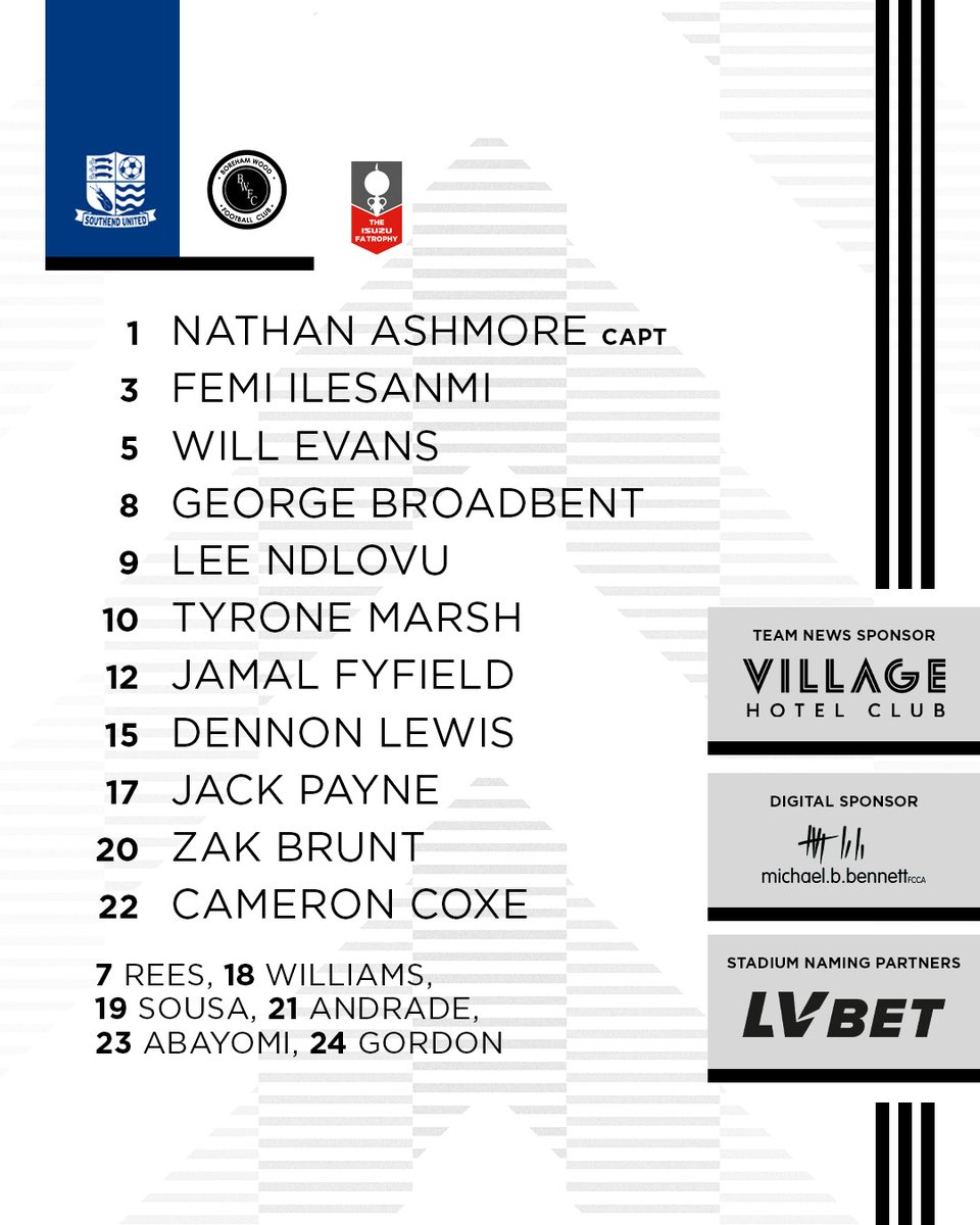 BOREHAM_WOODFC's tweet photo. 📄 𝐓𝐄𝐀𝐌 𝐍𝐄𝐖𝐒

Here is how The Wood line up this evening for the #IsuzuFATrophy 
 
#WeAreTheWood | @Village_Hotels https://t.co/vEMD0PR4nx