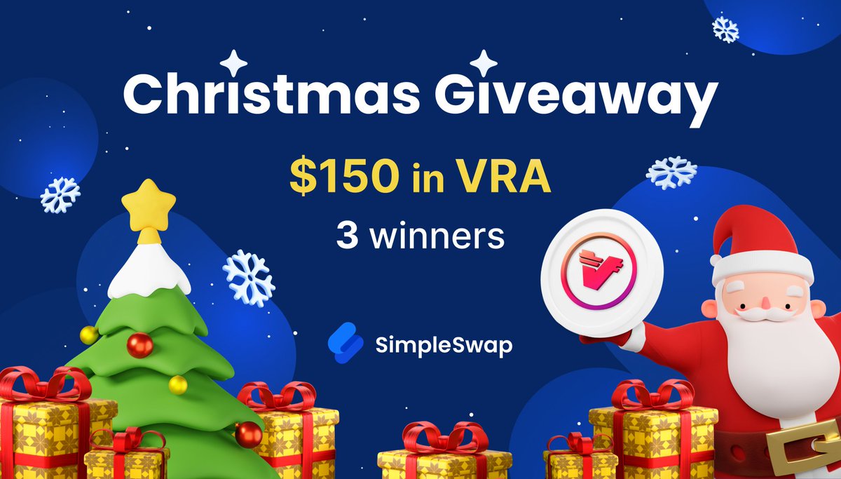 SimpleSwap_io's tweet photo. Christmas presents are on the way – join our giveaway! 🎁 

1⃣ ❤️ &amp; RT this tweet
2⃣ Follow @SimpleSwap_io &amp; @Verasitytech
3⃣ Tag 2 friends in the replies

We’ll pick 3 random winners on the Boxing Day, December 26 🎅🎄 https://t.co/UmHz4pcViy