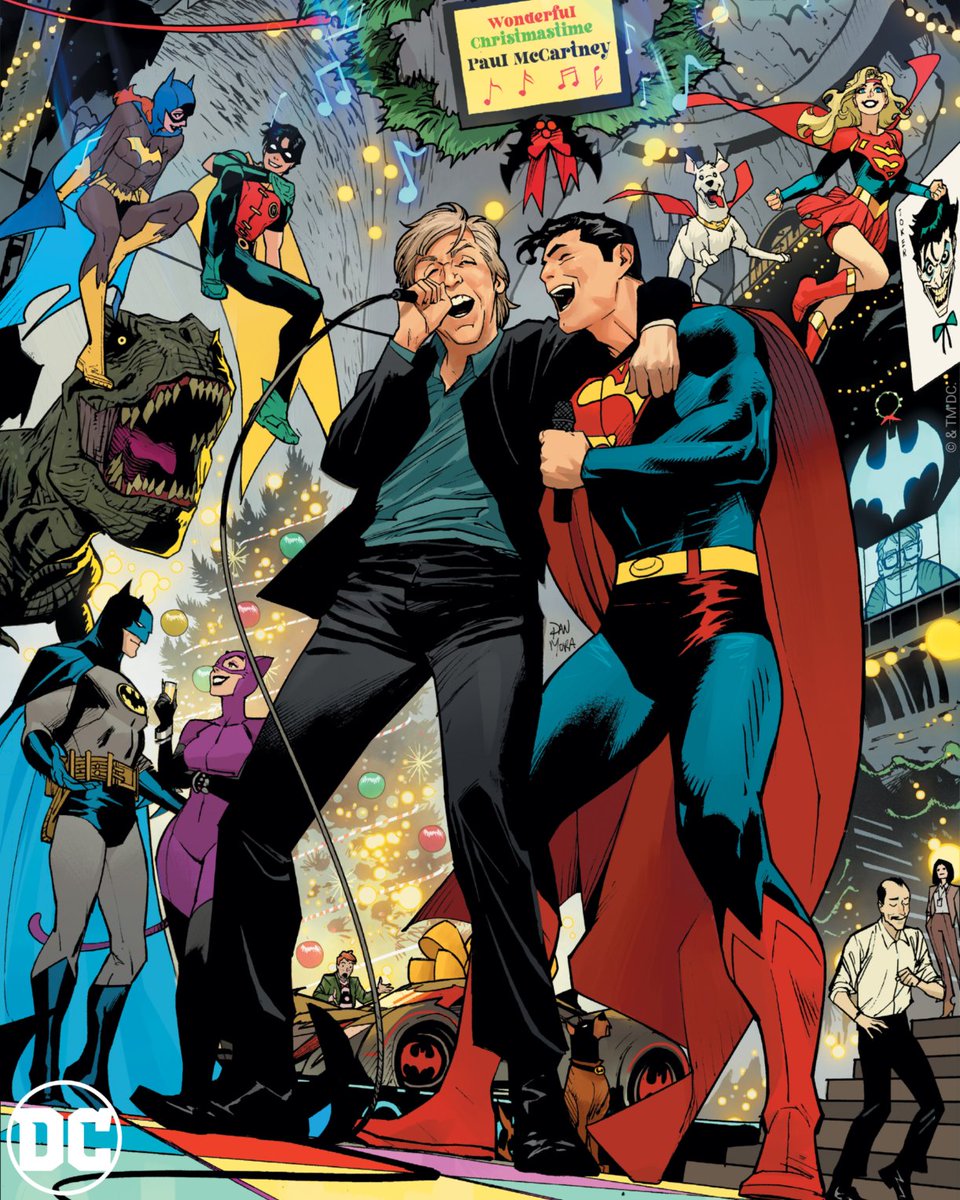 DCOfficial's tweet photo. Holiday party goals. 🎄
 
Check out the special holiday variant cover for BATMAN/SUPERMAN: WORLD'S FINEST #10, featuring @PaulMcCartney! https://t.co/qwYsJmJQmN https://t.co/SASto1C32i