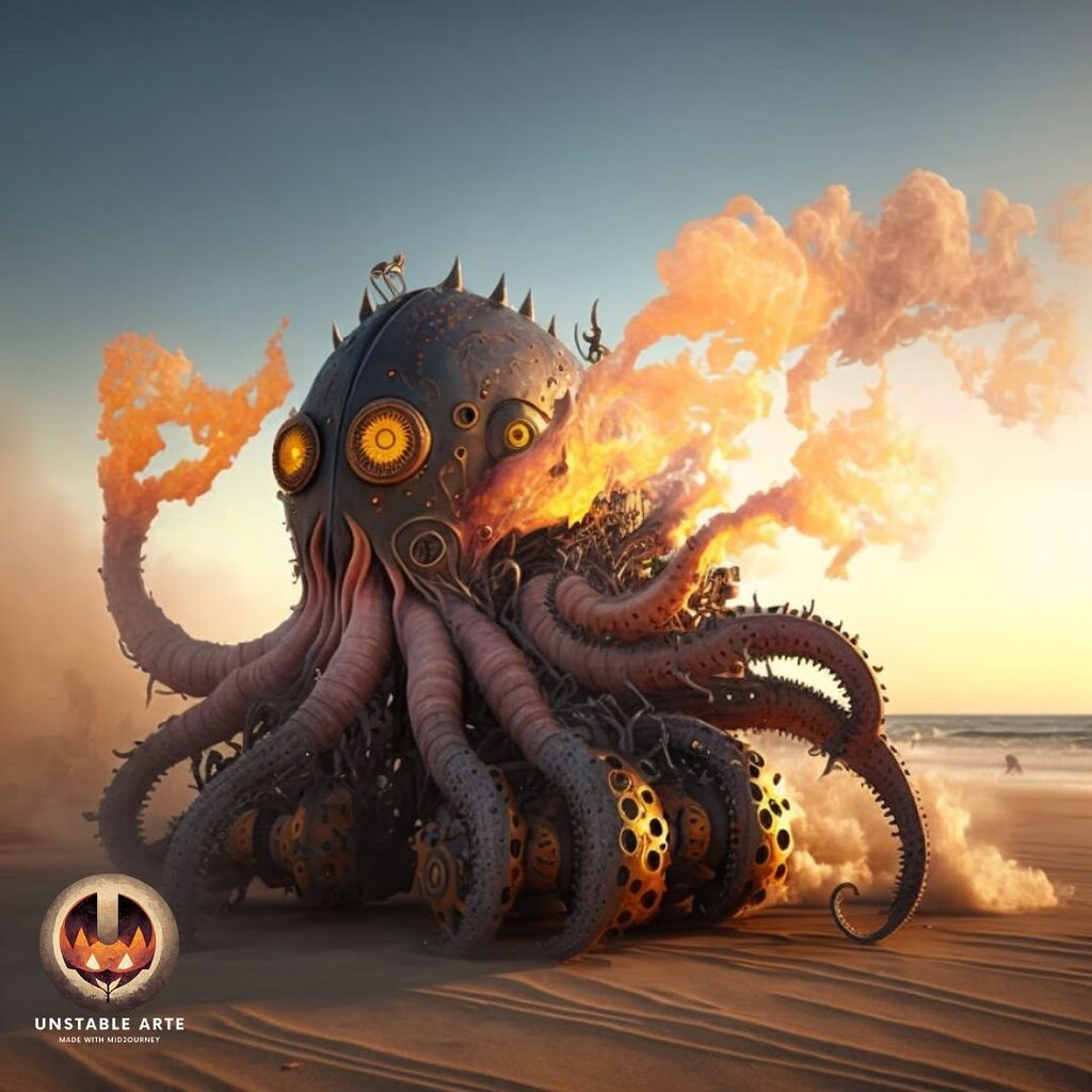 UnstableArte's tweet photo. Steampunk Octo looks like he’s ready to f up the beach lol 😂 

#AIArt #DigitalArt #Art #Artificial #artificialintelligence #UnstableArte #thisisart #midjourney #artoftheday #stablediffusion #dalle https://t.co/n8RO6Jg7zN