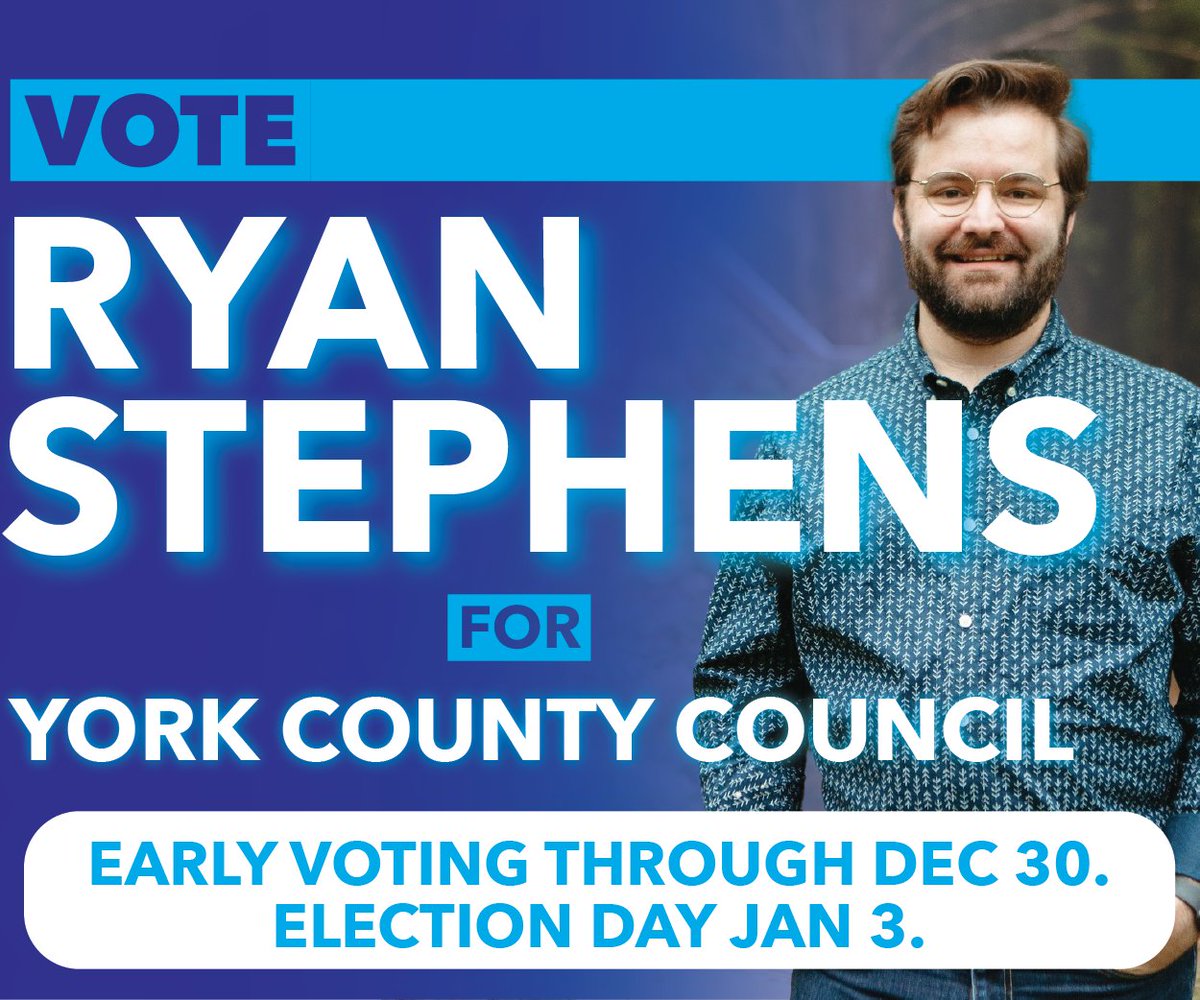 South Carolina Democratic Party (@scdp) on Twitter photo York County Voters - There is a special election for County Council District 6 on Tuesday, January 3. Early voting at the York County Government Center- 8:30 a.m. - 5 p.m. thru December 30. Vote for Democrat Ryan Stephens! <a href="/YorkCoSCDems/">York County (SC) Democratic Party</a> York County Voters - There is a special election for County Council District 6 on Tuesday, January 3. Early voting at the York County Government Center- 8:30 a.m. - 5 p.m. thru December 30. Vote for Democrat Ryan Stephens! <a href="/YorkCoSCDems/">York County (SC) Democratic Party</a>