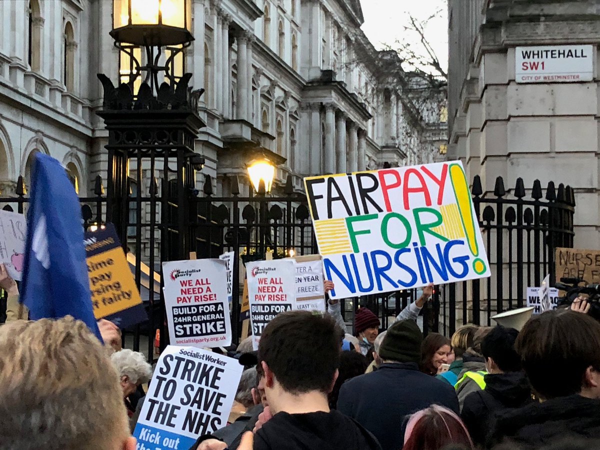 NHS nurses stood at the gates of Downing Street and chanted:

Rishi Sunak, hear our shout!
Pay us properly or get out!

He found £7.3 billion for bankers, £37 billion for a non-working Test &amp; Trace...

Yet he cannot find the money for nurses so they can keeps us safe

#NHSStrike