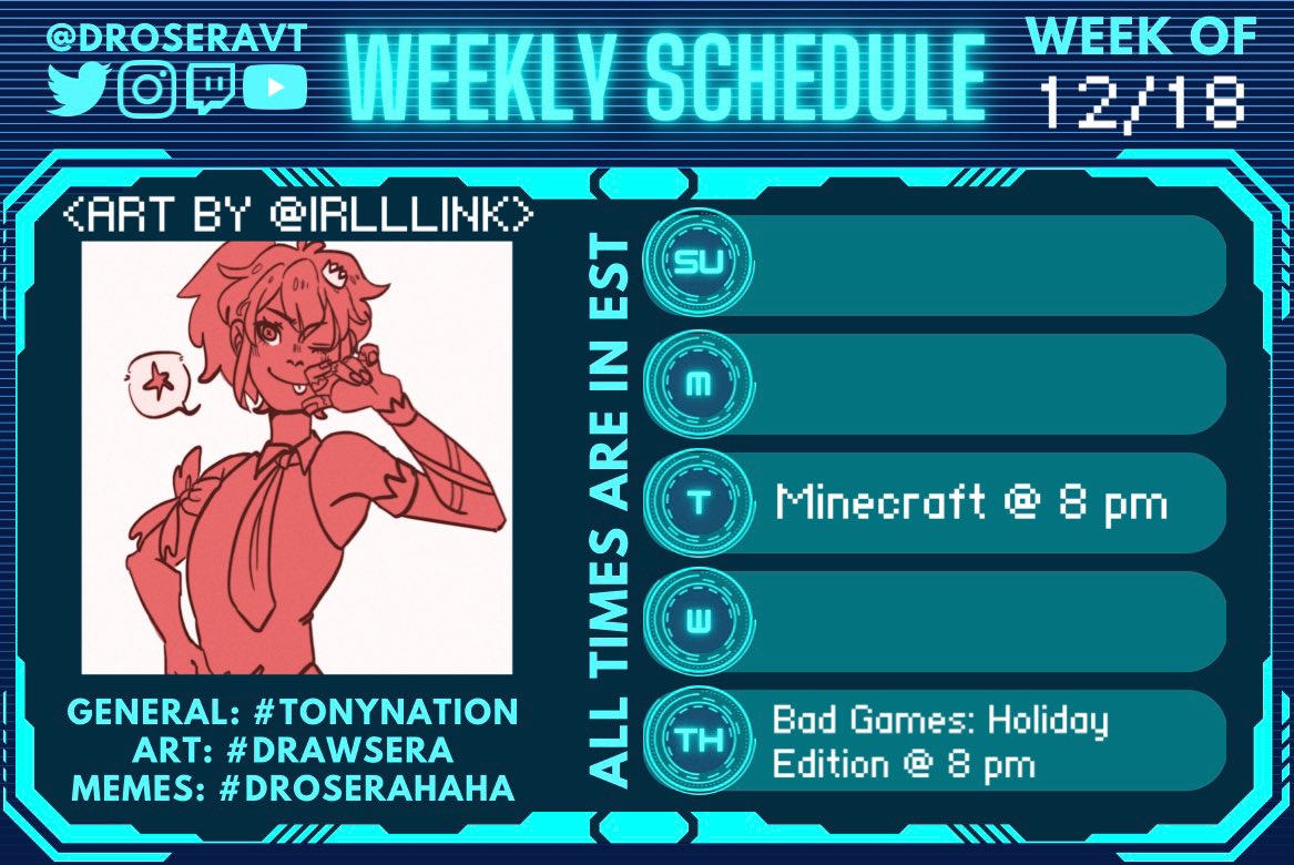 DroseraVT's tweet photo. ๐ Back from HolMat! Letโs have some fun this reduced week! ๐
General: #TonyNation
Art: #Drawsera
Memes: #Droserahaha
Twitch: https://t.co/PSEaX2pM5Q
Twt/IG/YT: @droseraVT
Throne: https://t.co/0tHN8YFnUY
#vtuber #vtubers #vtuberuprising #envtuber #vtubermodel #vcarepackage https://t.co/gmXaOa7gP1