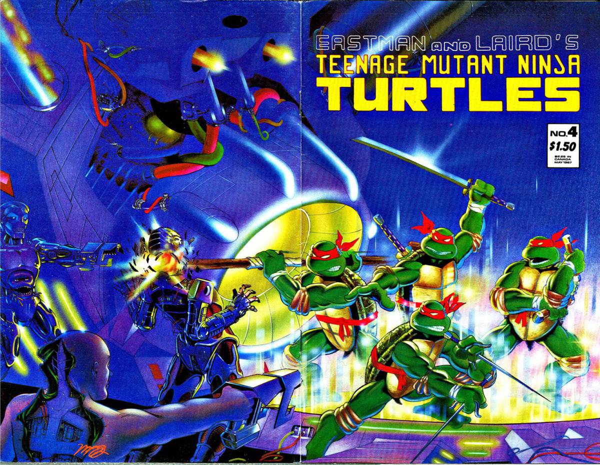 Cover art for the first episode of TMNT for NES by Michael Dooney, originally drawn for the second printing of the fourth volume of the comic.