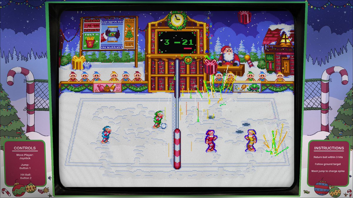 DigitalEclipse's tweet image. #Jollyball combines intense 2-on-2 sports competition with extreme holiday cheer! Sign up to get your free code for the latest #DEArcade game at bit.ly/de_mailinglist -- we'll send more before the holiday break.