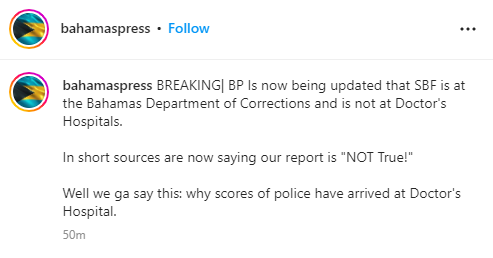 suitman's tweet photo. Yeah that's fake news it's not real SBF isn't being sent to the hospital. Even the press in the Bahamas is shit lol https://t.co/vjZeU4o2qK