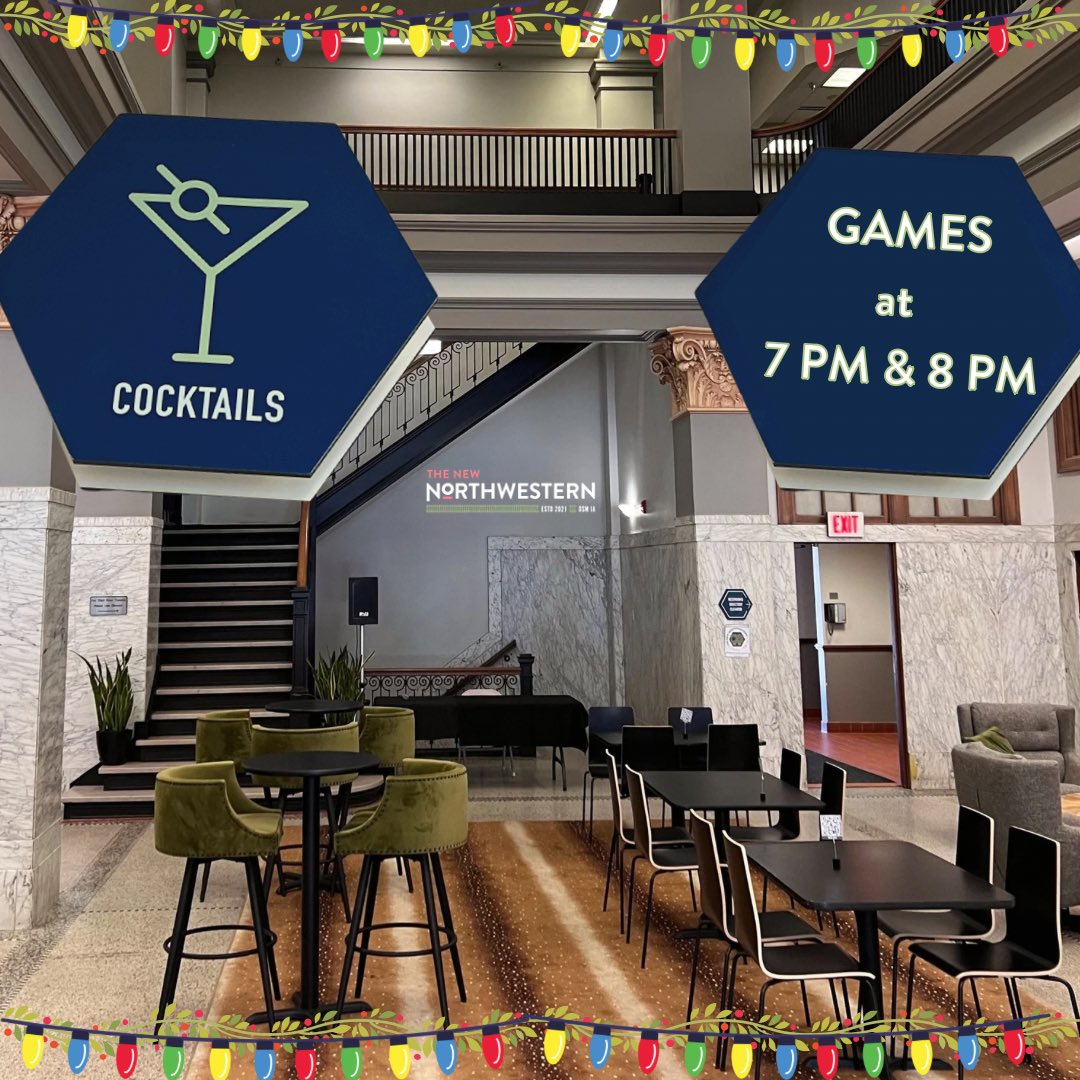 NewNorthwestern's tweet photo. Trivia tonight !!

Enjoy our new cocktail menu and get rewarded for your trivia knowledge. 

Prizes for 1st, 2nd, and 3rd place teams. 

Games at 7 &amp; 8 PM

#thenewnw #trivia #night #triviatuesday #craftcocktails #winebar #winebytheglass #coldbeer #historiceastvillage #downtowndsm https://t.co/f5fp04QZW5