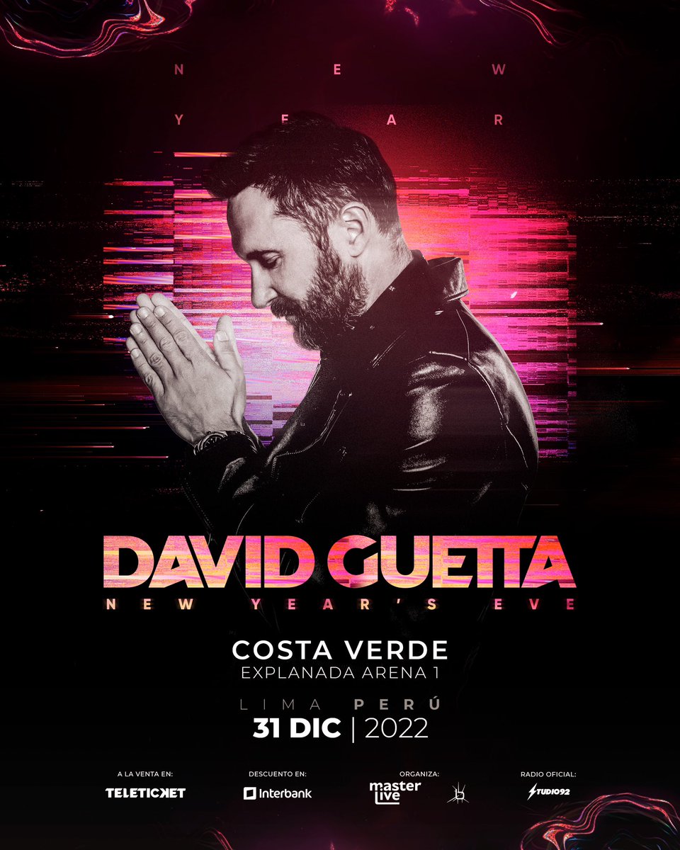 ⚠️ CAMBIO DE LOCAL ⚠️
¡La fiesta de AÑO NUEVO más explosiva de Sudamérica se muda a la COSTA VERDE! 🔥🎶💥

Celebra junto <a href="/davidguetta/">David Guetta</a> la llegada de un nuevo año frente al mar 🌊🍾🥂🎉  
🎫 Entradas aquí 👉🏻 teleticket.com.pe/david-guetta-e…

🗓️ 31 de Diciembre del 2022
📍 Explanada Arena 1