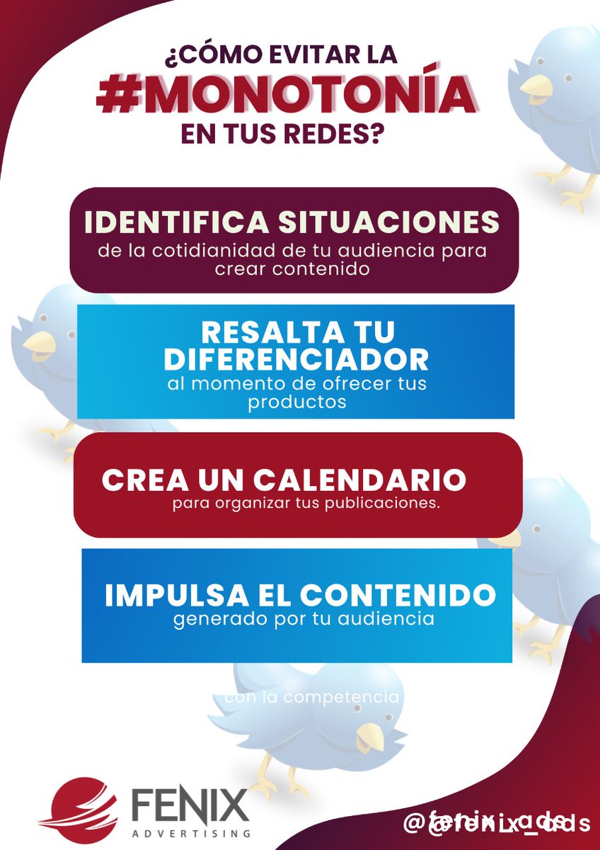 Fenix_agcy's tweet photo. Como no caer en la monotonía en tus redes sociales. Parte 2: https://t.co/tMaq43gJh4