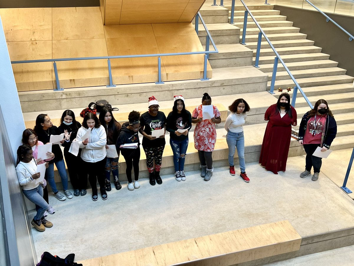 DattaRubina's tweet photo. NMSA choir caroling as students entered the building today! What a great way to start the morning!! Happy holidays from Neal Math and Science Academy! #nmsapride #nccusd https://t.co/hCa1fwYqA1