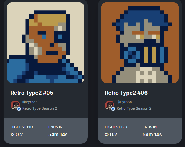 PyrhonX's tweet photo. LAST HOUR started in our auction 📢

Retro Type2 #05 : 0.2sol 
Retro Type2 #06 : 0.2sol 

Thanks, everyone for the support 🫂

Link below https://t.co/kPGg0nG2w4