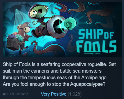 shipoffoolsgame's tweet photo. A massive shoutout to everyone who has taken the time to review Ship Of Fools on Steam! We've just gone over 1,000 total reviews giving our game a Very Positive Rating! 😍 

Did you enjoy Ship Of Fools? Let us know by leaving us your review on Steam! 🙌🏼 https://t.co/My4c1NtLTU