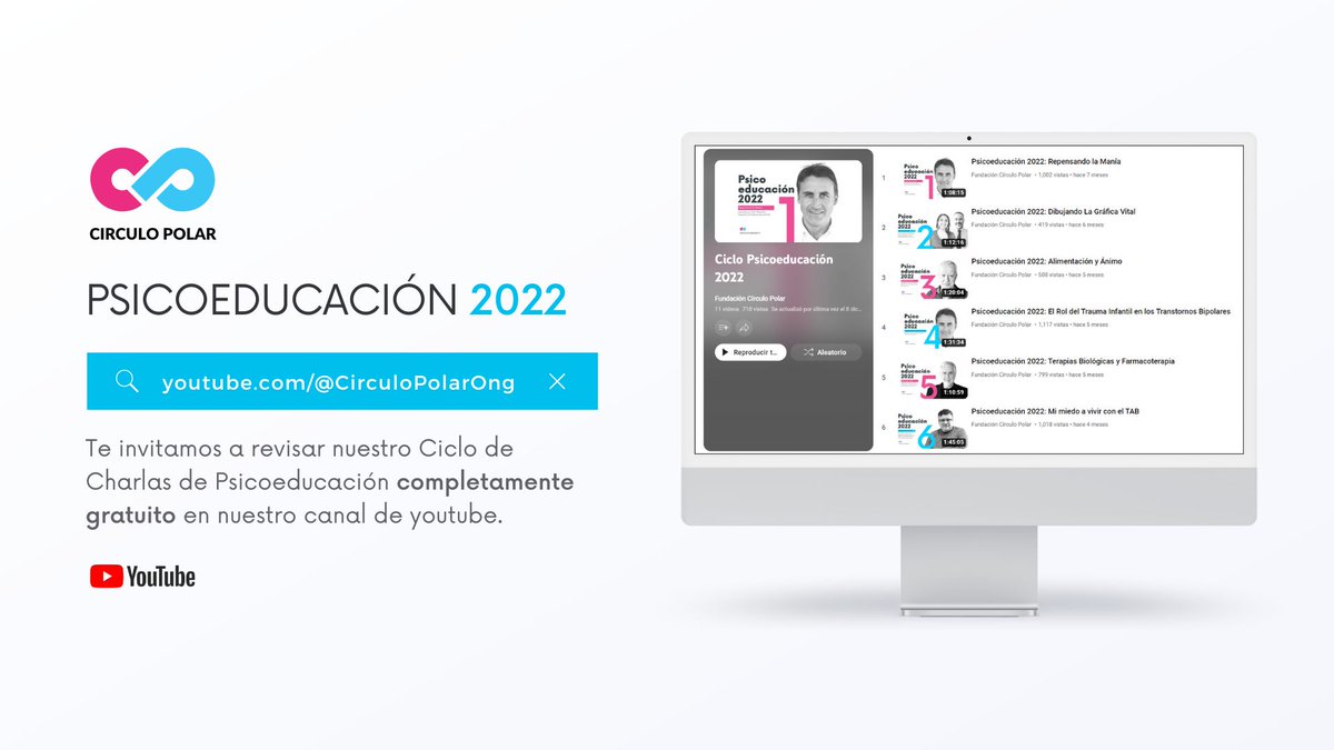 🔜 ¡YA DISPONIBLES! 📢

Te invitamos a visitar nuestra lista de Charlas de Psicoeducación 2022 disponible en nuestro canal e impartidas por profesionales de la salud.

Ver lista aquí👇🏼
lnkd.in/ex6RAE45

#CírculoPolarOng #esperanza #bipolaridad #trastornos #trastornobipolar