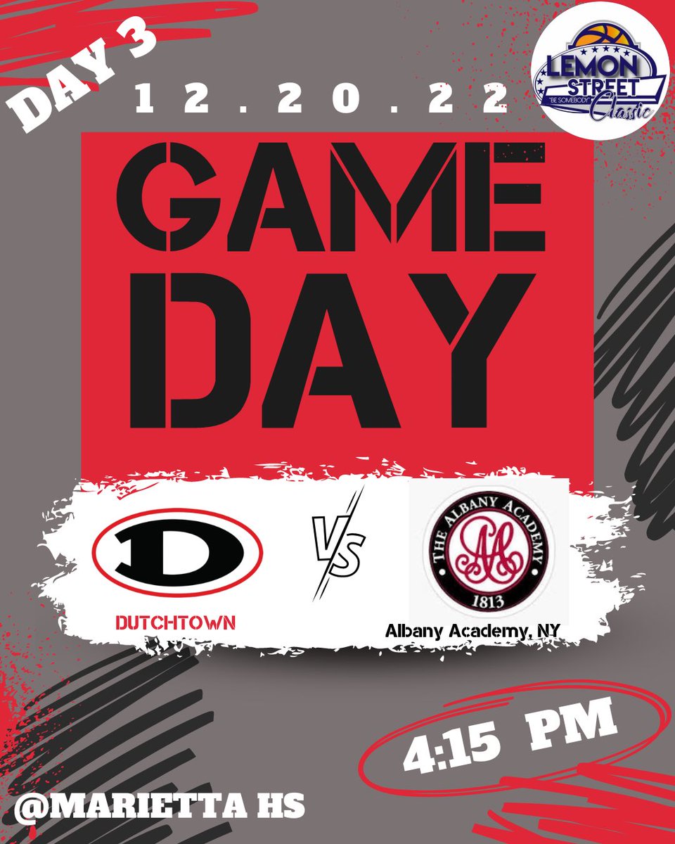 DHSDawgsBBball's tweet photo. GAME DAY! Come see your Dawgs vs Albany Academy (NY) at Day 3 of @LemonStClassic. #LSC22 #BeSomebody @CorkerWallace @DTown_DAWGS @AthleticsHenry @HDHSports @SUVtv
๐จ Dutchtown vs Albany Academy (NY)
๐ Dec. 20
โฐ 4:15 pm
๐ Marietta HS https://t.co/YY5ASYFmgB