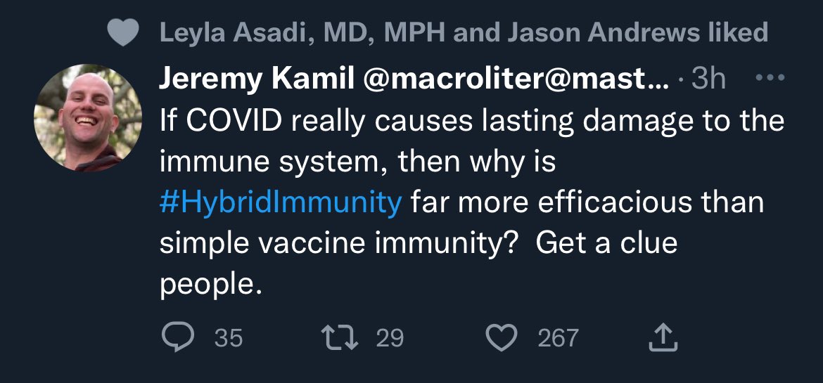 lisa_iannattone's tweet photo. The quality of the immunology takes on this bird app are rapidly deteriorating. Some of this stuff is honestly just silly. Can someone let Jeremy know that measles wipes out your immune system (immune amnesia) for ~3 years despite giving you a lifetime of immunity to itself. https://t.co/gcNjcYwEOU