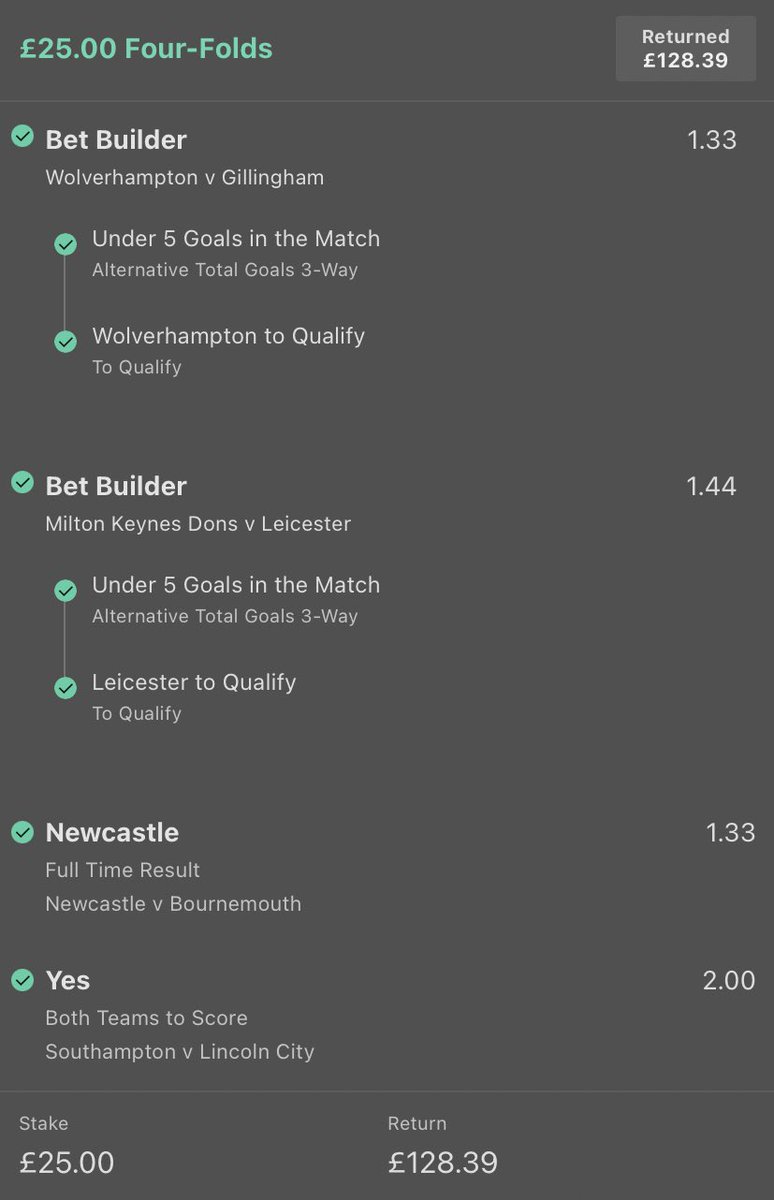 LordFootyTips's tweet image. BOOM! The #EFLCup accumulator has landed! 😁

£25 returned £128.39 😁💰✅

I’ll giveaway £50 from the winnings to someone who likes / RTs this tweet 🐥♥️

Reply with your betslip if you got on ⬇️