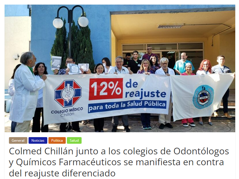 colmedchile's tweet photo. [#ColmedEnLosMedios] Nuestro @Colmedchillan junto a @cdentistaschile y @ColegioQFyBQ se manifestaron por el reajuste del 12% para funcionarios de la salud sin discriminación ni exclusión. ¡#ColmedSeMoviliza por un #Reajuste2023ParaTodos !✊
Ver nota https://t.co/lsCcgnIZWm https://t.co/Ju8aPzoD4H