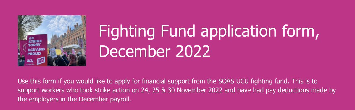 UCUSOAS's tweet photo. We’re extremely disappointed that SOAS management decided to rush through strike deductions for the December pre-Christmas payroll: wholly unnecessary, &amp; maximally punitive 😒

Still, members please check your emails for info on applying to the fighting funds! #ucuRISING ✊ https://t.co/Z7PxXmZDRE