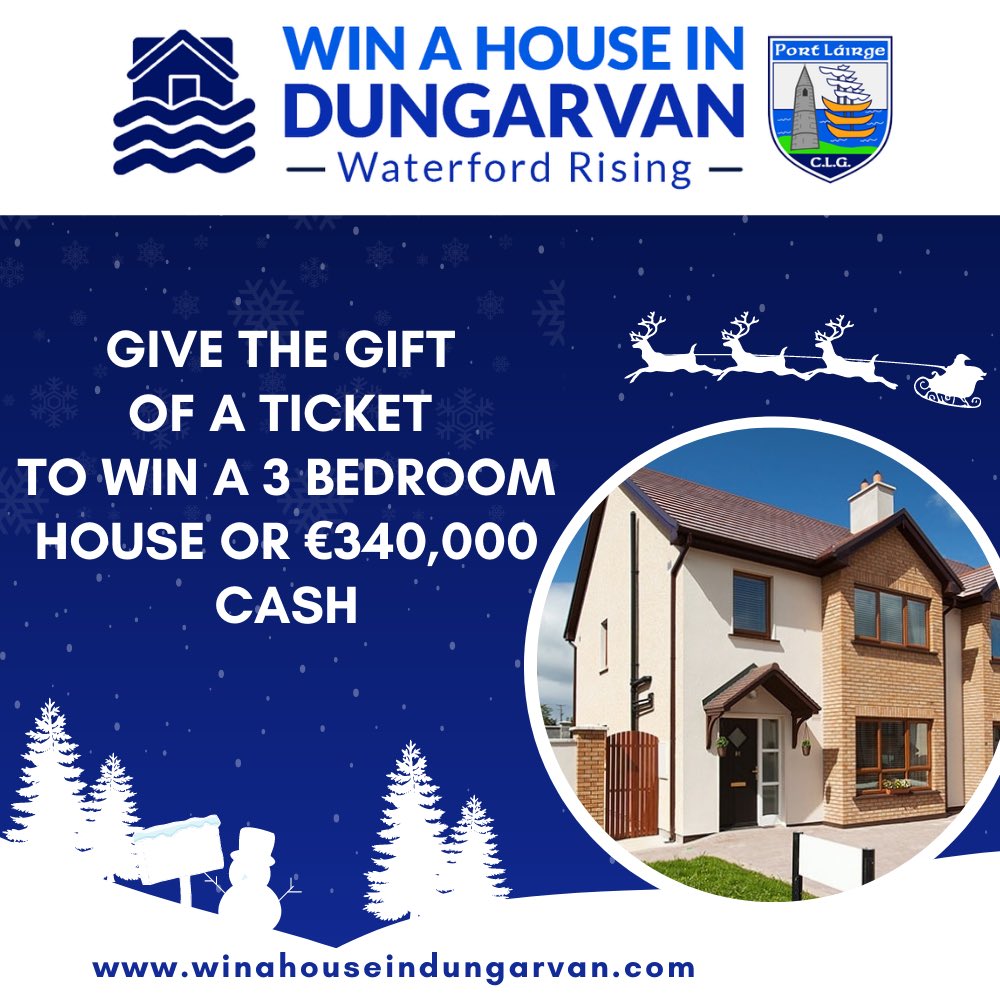 winahousedvan's tweet photo. Give the present of a lifetime 🏡🎉

By purchasing a ticket to the #WinAHouseDungarvan draw, you could be gifting a loved one the chance to win a brand new house or an alternative €340,000 in cash

To be in with a chance to win simply go to https://t.co/43h3SeGhoY https://t.co/6AIYyF3Wz2
