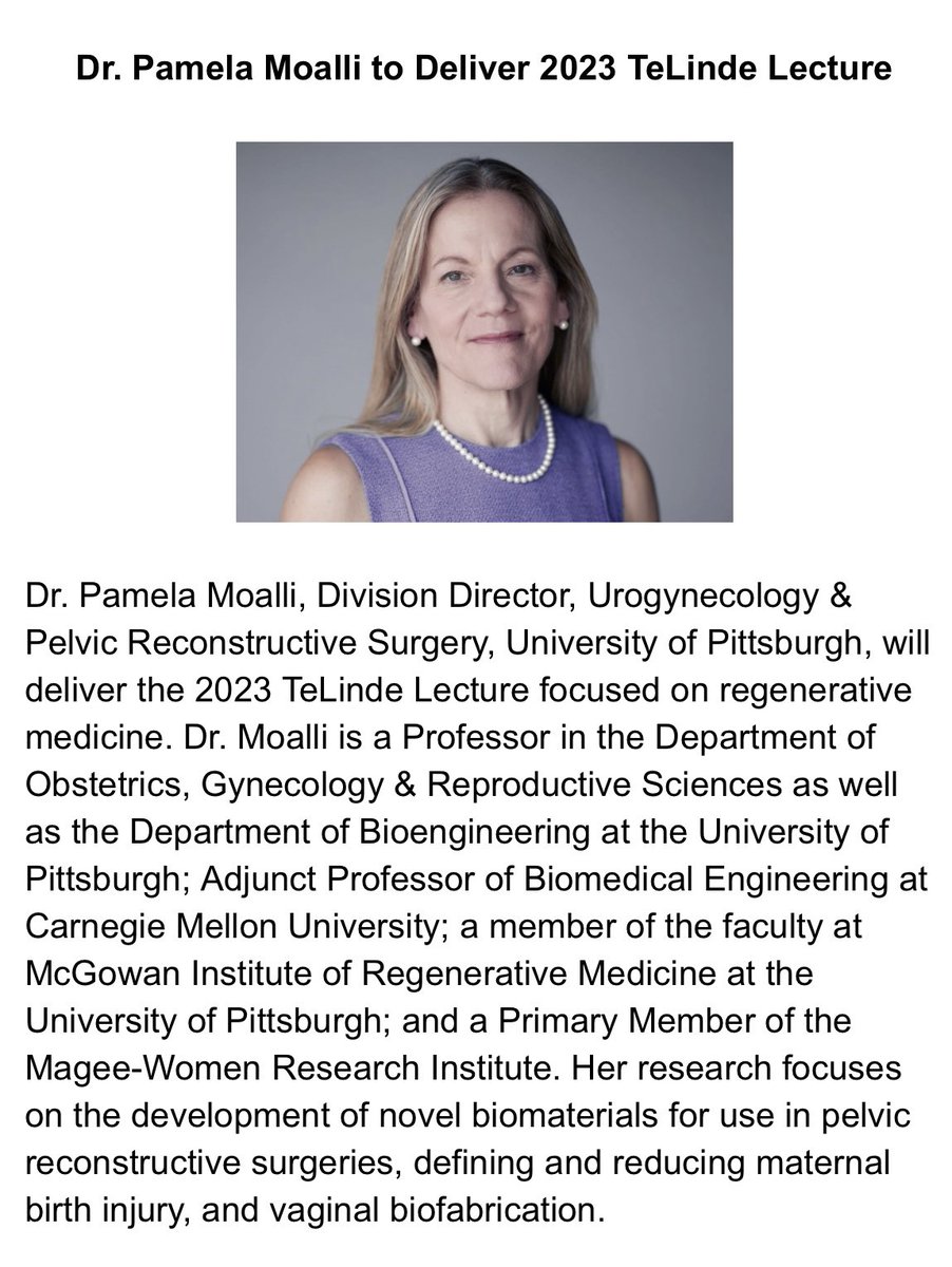 MageeUroGyn's tweet image. You don’t want to miss our division director Dr. Pamela Moalli, MD PhD give the prestigious TeLinde lecture @GynSurgery 2023. @MageeWomens @UPMCnews