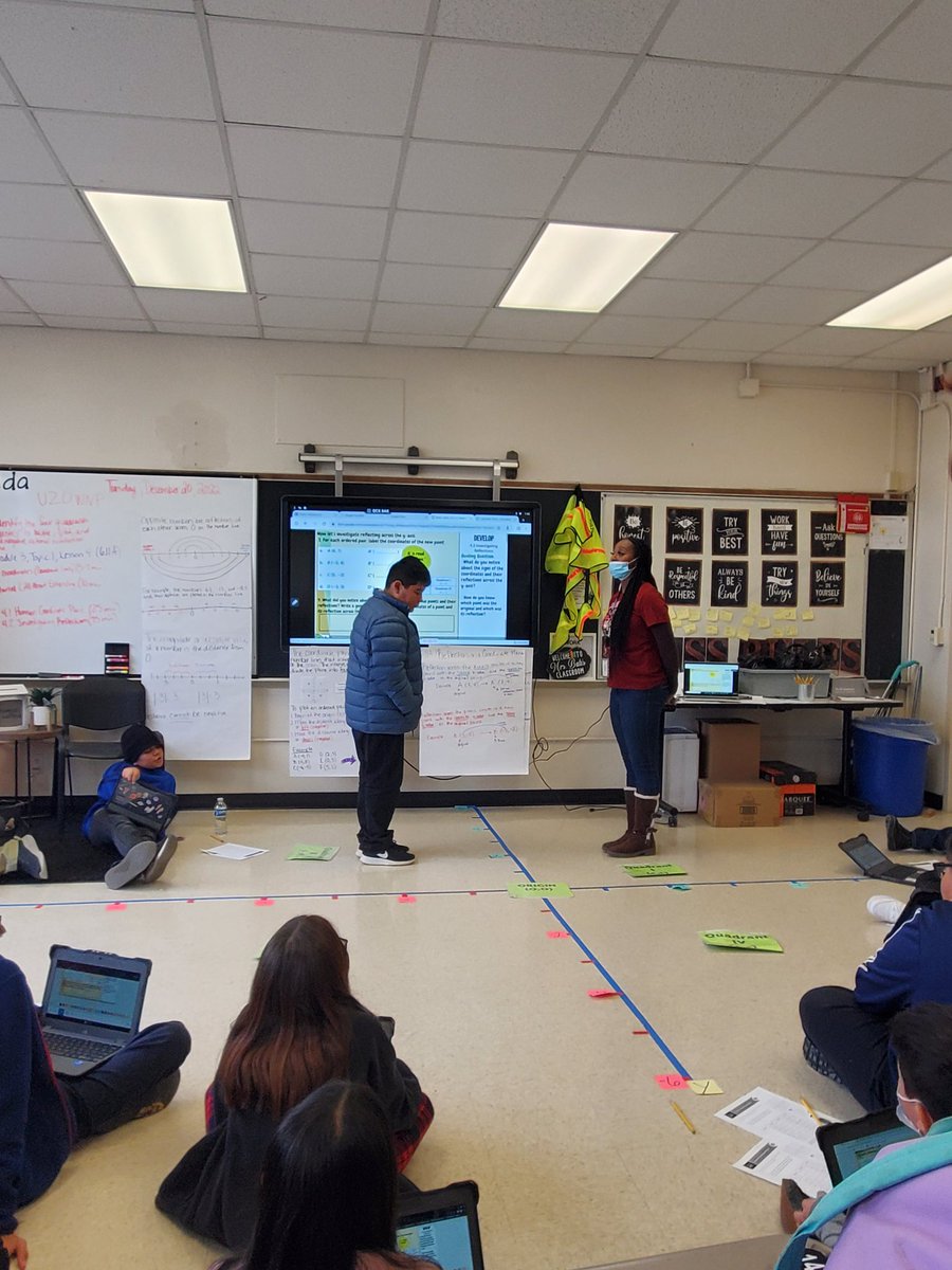 OpalHFord's tweet photo. @AEMA_JDMS 6th grade Carnegie lesson in action with a human coordinate plane.  Students loved demonstrating reflection with the teacher and explaining their answers by standing on the coordinate plane. @CoritaBates https://t.co/90uTee98zA