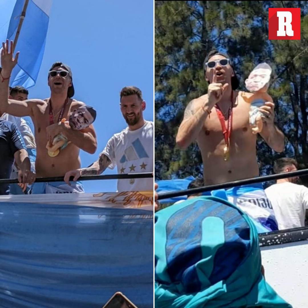 record_mexico's tweet image. ¿Y ESTO? 😟

Al Dibu Martínez no le importó nada y en la celebración con su país sale cargando un bebé de juguete con LA CARA DE MBAPPÉ. 
 
😳 🇦🇷🇫🇷