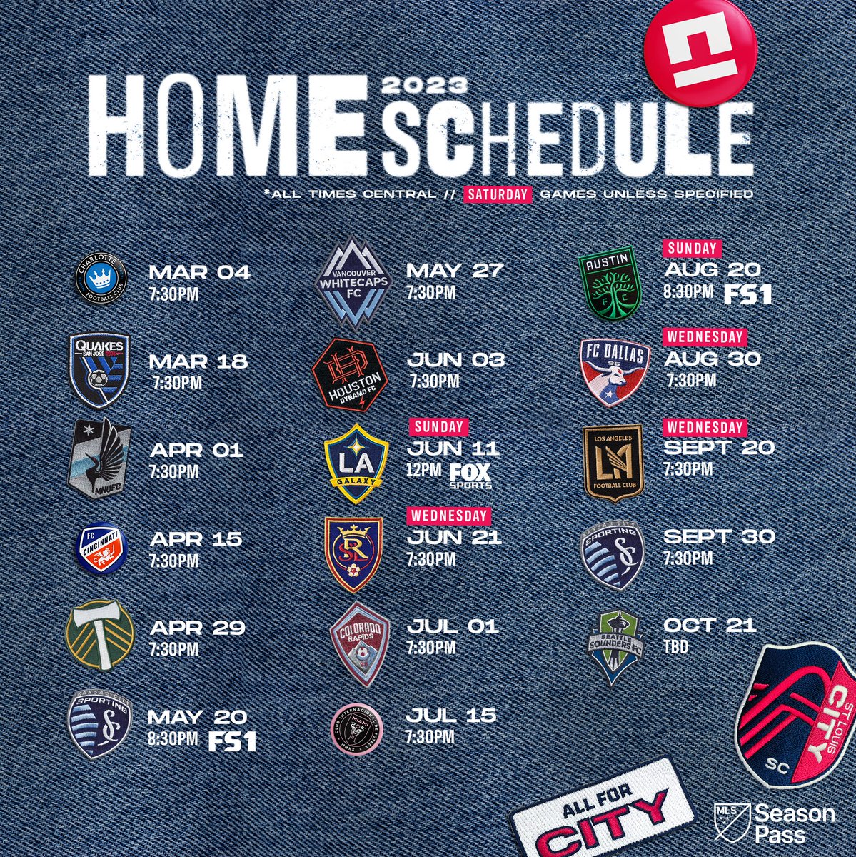stlCITYsc's tweet photo. 17 Home | 17 Away

What matches are you circling on your 2023 calendar?

#AllForCITY https://t.co/LGMGZDESUO