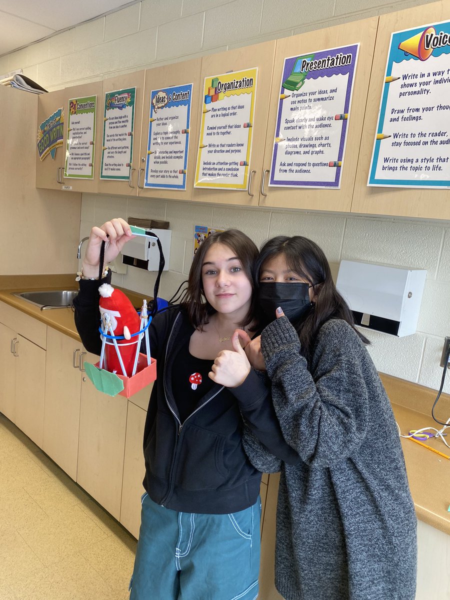 CoutoMr's tweet photo. For our Structures unit, the Grade 8 Bravehearts used their #STEM skills to build Christmas vehicles for a zip-line challenge. Ready to race tomorrow! @ValentineDPCDSB https://t.co/CL5cWlY2YL