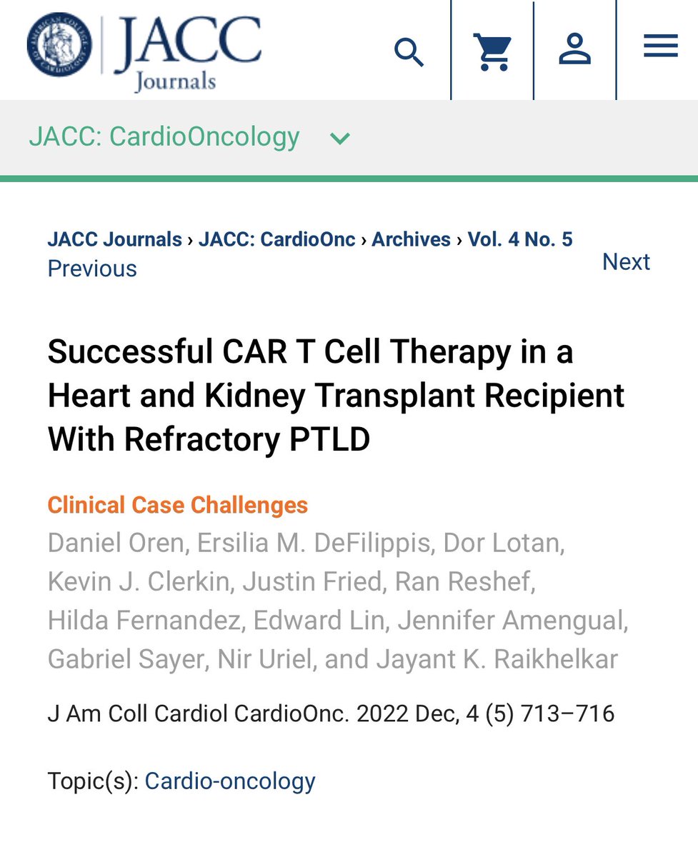 Daniel_OrenMD's tweet photo. Point of intersection of 🫀Tx and CAR T cell. Our clinical case challenge in @jacc CardioOnc ➡️our experience and the question of the future role of CAR T In the management of PTLD. Thankful to my mentors and coauthors @ersied727 @dor_lotan @NirUrielMD RanReshef, JayantRaikhelkar https://t.co/NeQf7GCG5r