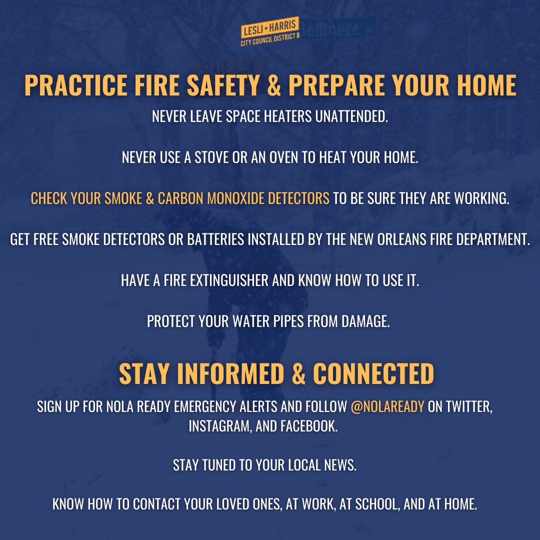The National Weather Service is forecasting extremely cold temperatures beginning Thursday evening and lasting through Monday. Here are some ways to prepare for the upcoming weather. 

Stay tuned to your local news and sign up for emergency alerts by texting NOLAREADY to 77295.