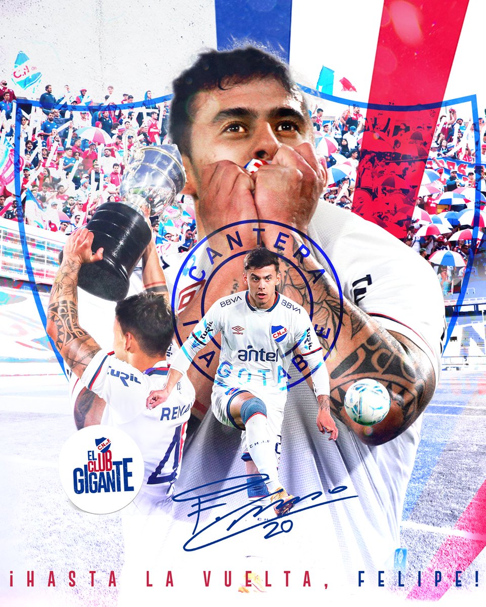 Nacional's tweet photo. Jugador de la cantera inagotable, con 11 títulos oficiales, 205 partidos jugados y 25 goles convertidos. 

¡#GraciasFelipe! Nacional siempre va a ser tu casa 🏟️

@FelipeCarballo8 🙌🏼

#ElClubGigante 🔵⚪️🔴 https://t.co/So5ic38CUA