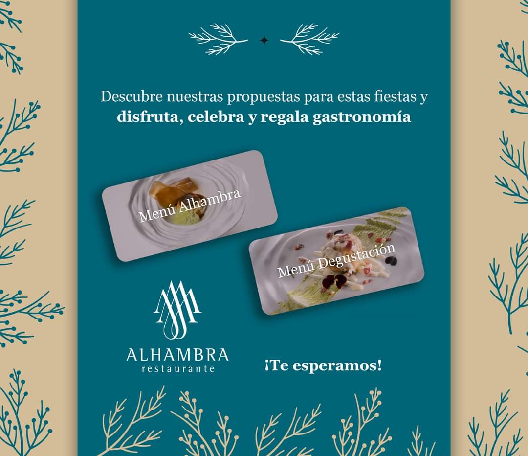 Te proponemos un regalo diferente para estas fechas.
Disfrutar de la gastronomía y de la cocina de Javier Díaz. Con nuestras tarjetas regalo lo puedes hacer.
Entra en el enlace y selecciona entre menú Alhambra o degustación
restaurantealhambra.es/regala/