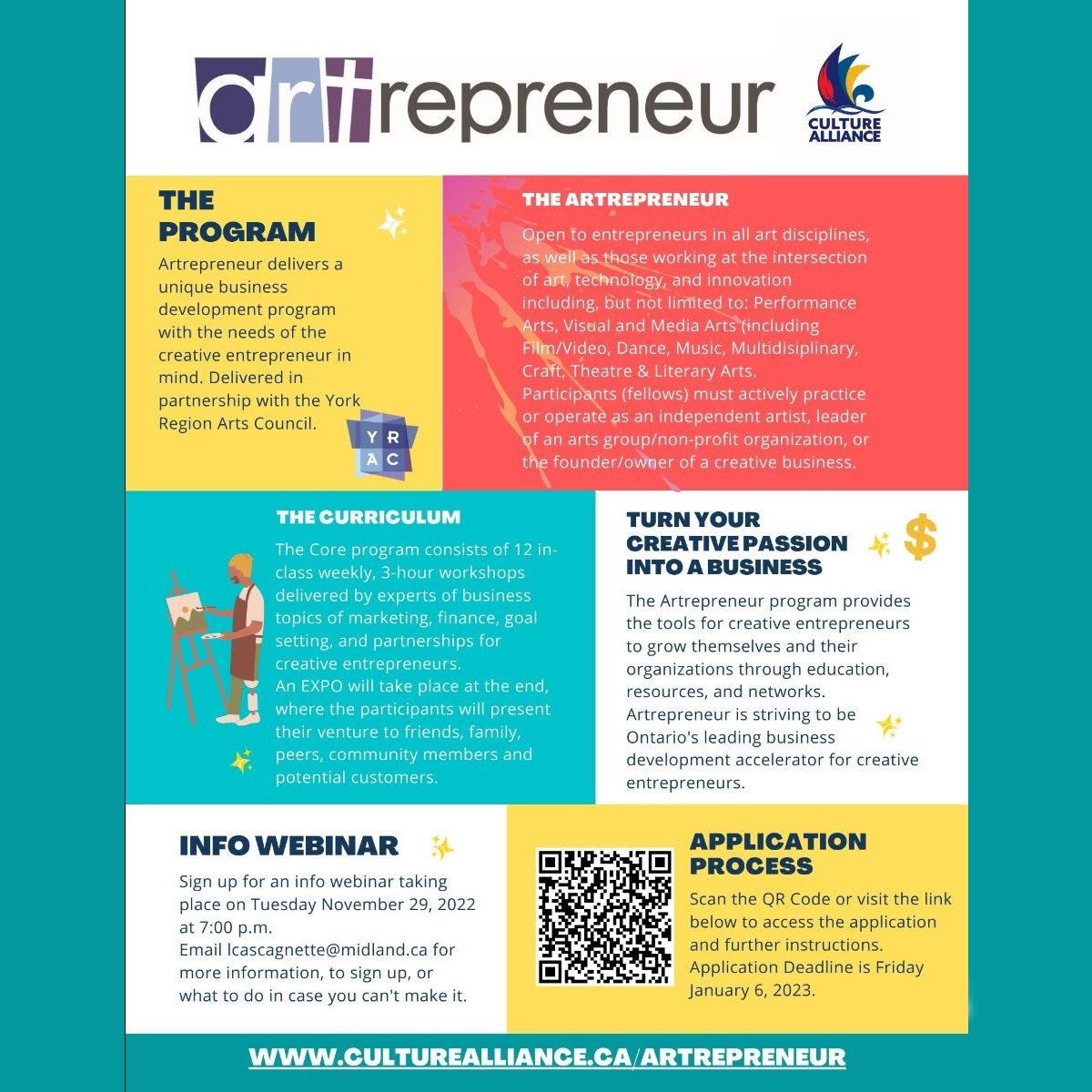 See the recorded Artrepreneur Info Session that took place on Nov 29 by visiting zcu.io/IiZ4

Applications are open for the Artrepreneur Program until Fri Jan 6.

Take your business to the next level in the New Year!

#artrepreneur #entrepreneur #artists #northsimcoe
