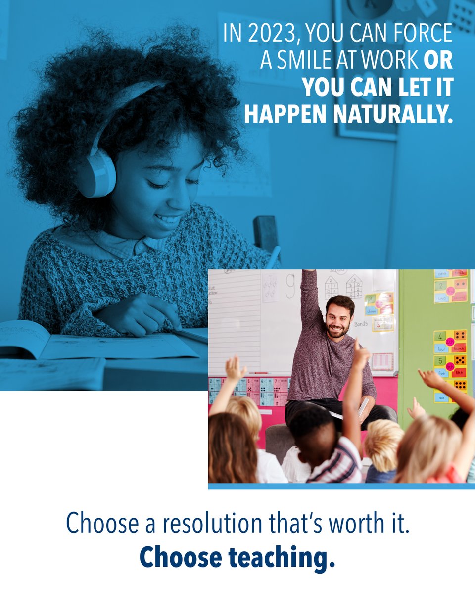 Don't wait until 2023 to start a new career. It's time to choose a resolution that's worth it. Choose to teach TODAY 📚👨🏽‍🏫  Start now: bit.ly/3YErQ7t******
.
#TeachersofTomorrow #ChooseWorkThatsWorthIt #ChooseTeaching #Teacher #Education #NewYearNewCareer #NewCareer