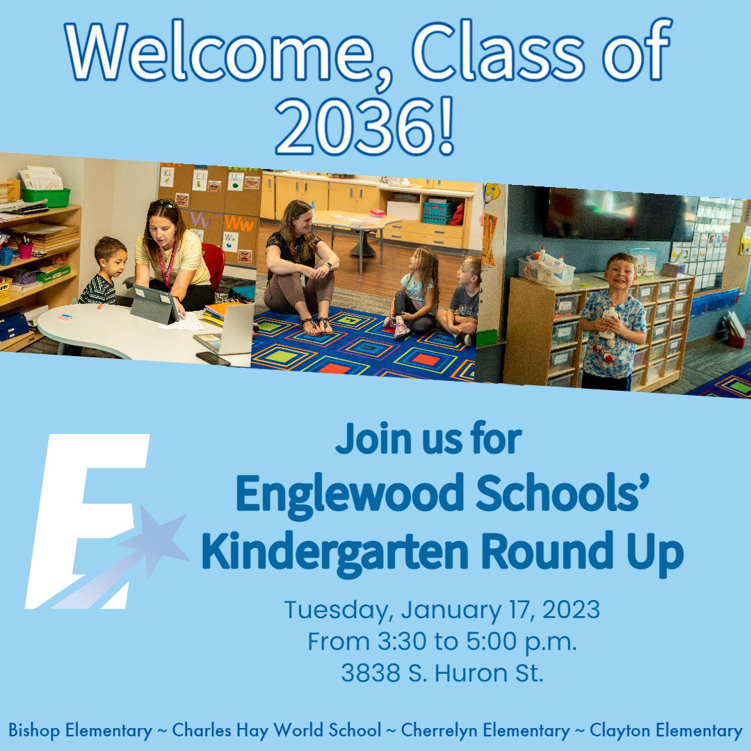 Join the teams and principals from all four Englewood elementary schools to learn more about kindergarten and register for next year at Kindergarten Round Up! Englewood Schools offers small class sizes with big opportunities for every student.