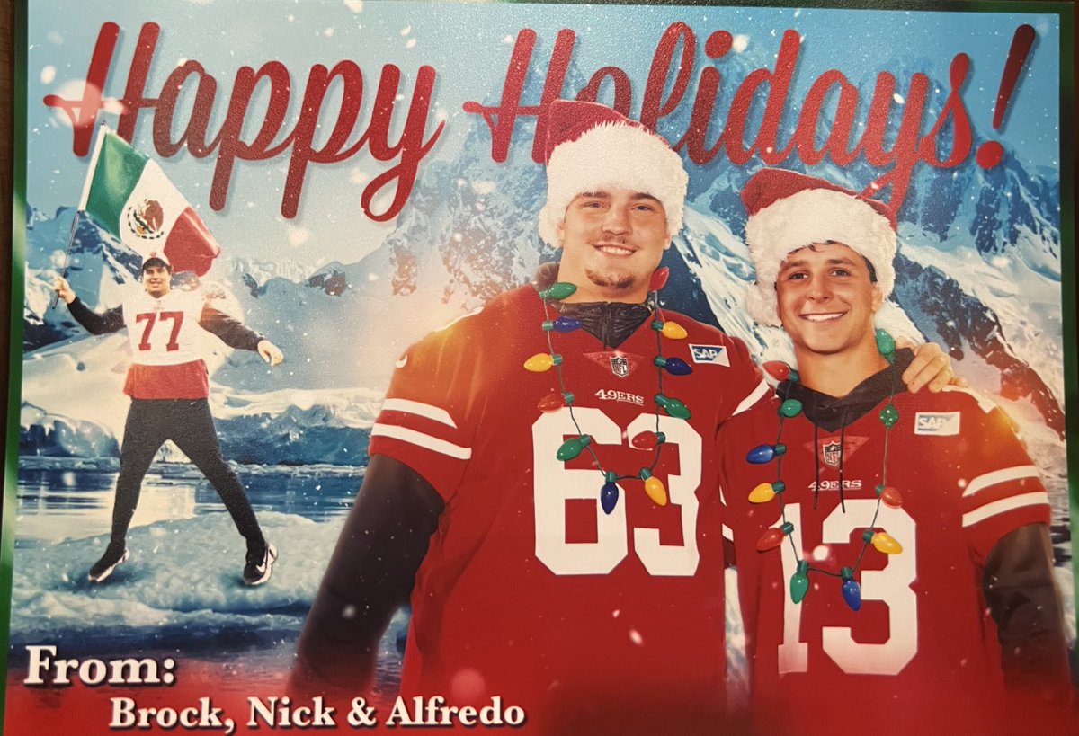 Roommates Brock Purdy, Nick Zakelj and Alfredo Gutierrez made holiday cards for the entire 49ers team
