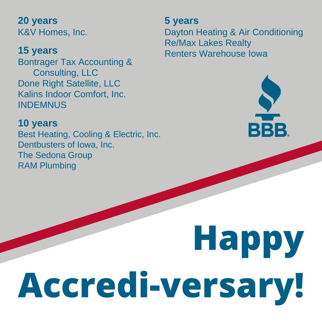 Happy Accredi-versary to these outstanding, trustworthy businesses during the month of December! Give them a follow and stay up to date on what they're up to.

@KandVHomes @sellboji @rentestate @TheSedonaGroup