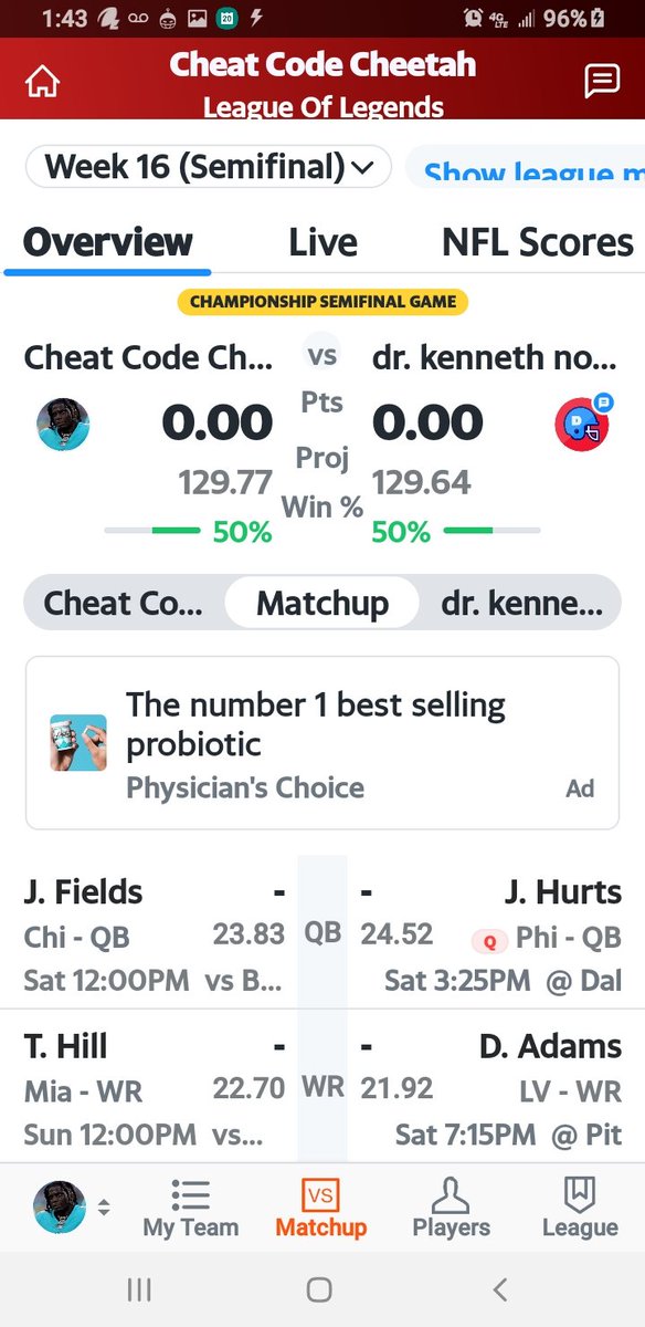 Southern_Boy504's tweet photo. @TheFFBallers 

It's funny... When you, @andyholloway @jasonmoore @FFHitman were talking about #JalenHurts being on #Playoffs teams...
I realized, BOTH of my opponents have #JalenHurts as their QB
(2 #Championship games, 2 separate leagues 🤣)

#fantasy #FantasyFootball https://t.co/BjcV3vkS3Y