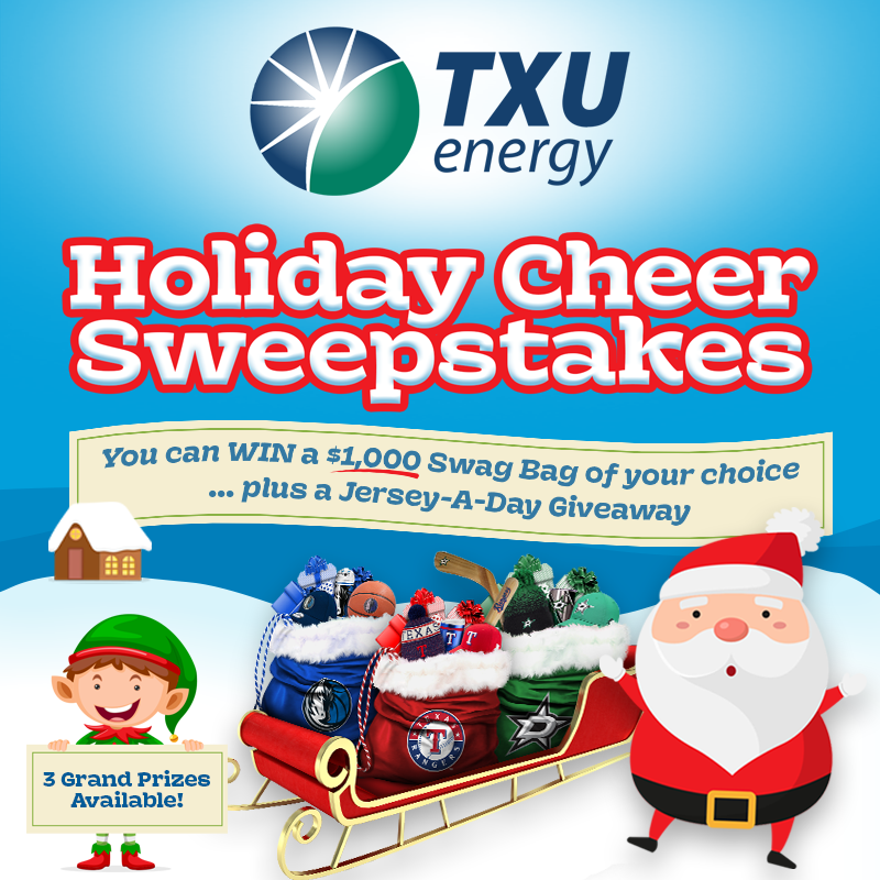 We’re giving one jersey from the <a href="/dallasmavs/">Dallas Mavericks</a>, <a href="/Rangers/">Texas Rangers</a> or <a href="/DallasStars/">Dallas Stars</a> every day through Dec. 24! Enter to win your chance at one, plus 3 grand prize swag bags during our TXU Energy Holiday Cheer Sweepstakes! 

ENTER NOW ➡️ win.txu.com/dallasholidayc…