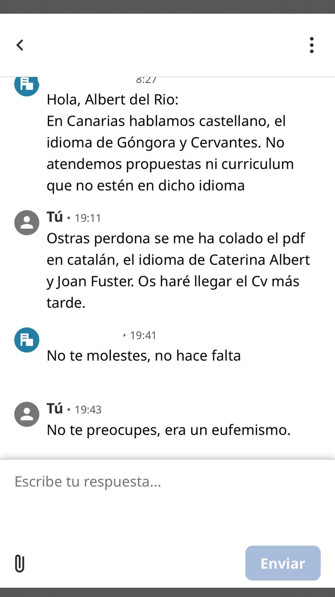 albertdrv1's tweet photo. Una empresa de canaries em demana el cv. Jo, vivint a bcn sense saber q era una empresa fora de barna: #gongoraycervantes https://t.co/HAltL0KY47
