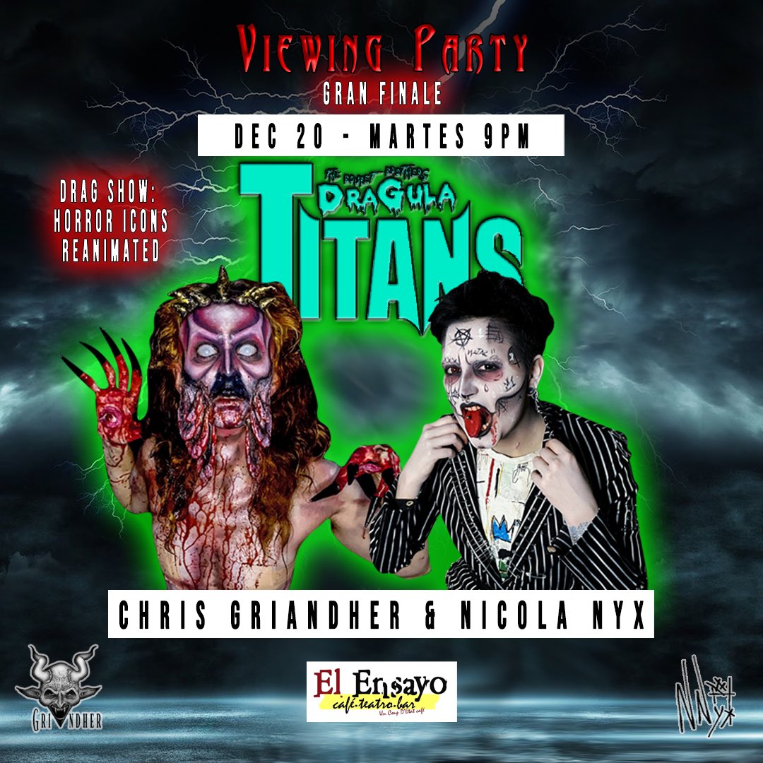 dragkingspr's tweet photo. HOY MARTES 20 proyectamos el Crowning Finale de #dragulatitans @ensayorp 
9PM
Seguido por un Drag Show Oscuridarks por sus anfitriones @c_griandher  &amp;. @nicola_nyx 

¿!Quién será le primer Dragula TITÁN!?
💅🏿Koco?
🧟‍♀️Victoria?
👹Hoso? https://t.co/bAxDYqObal