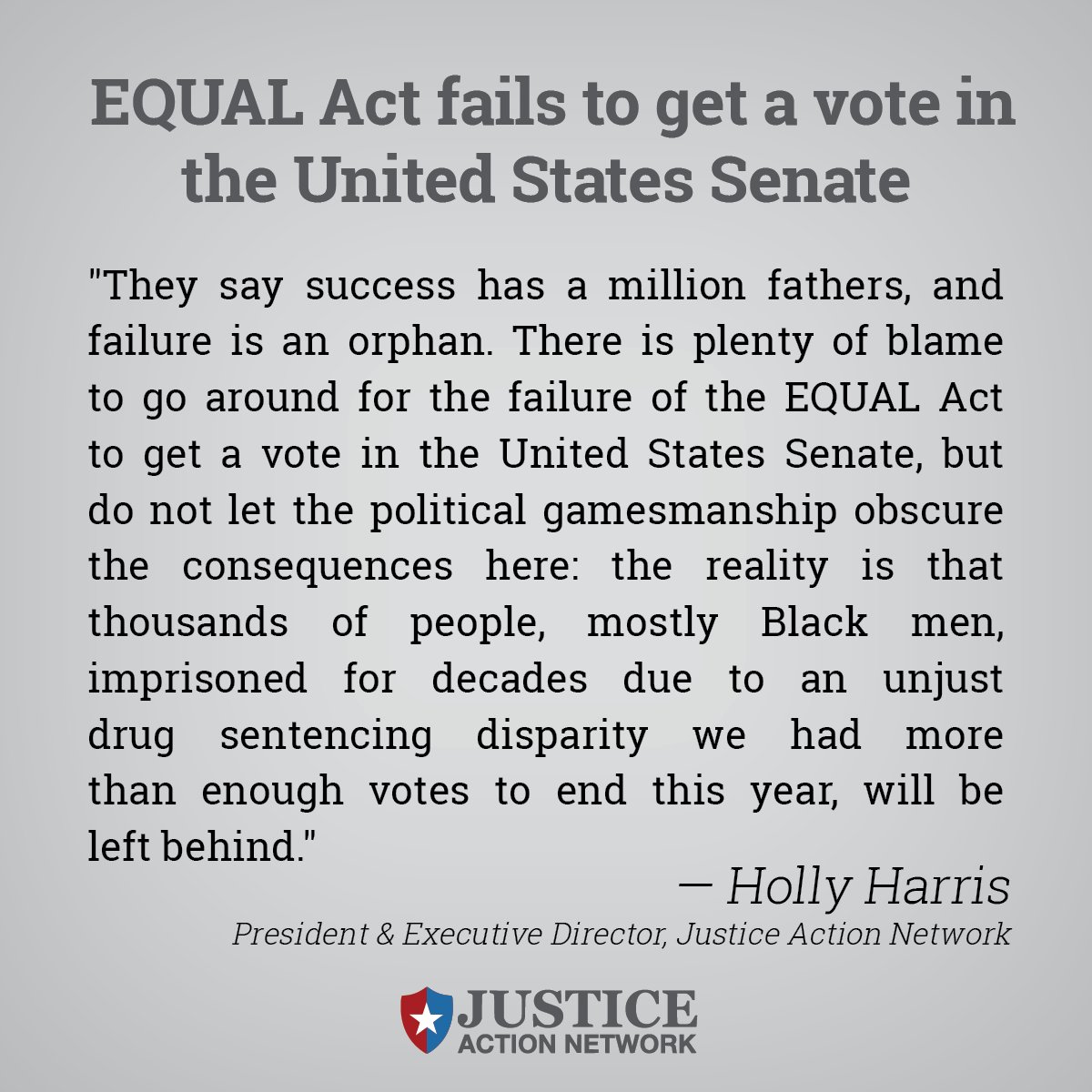 We are extremely disappointed that the Senate failed to include the bipartisan and commonsense EQUAL Act in the omnibus bill, but we will continue the fight to pass this bipartisan and commonsense bill.