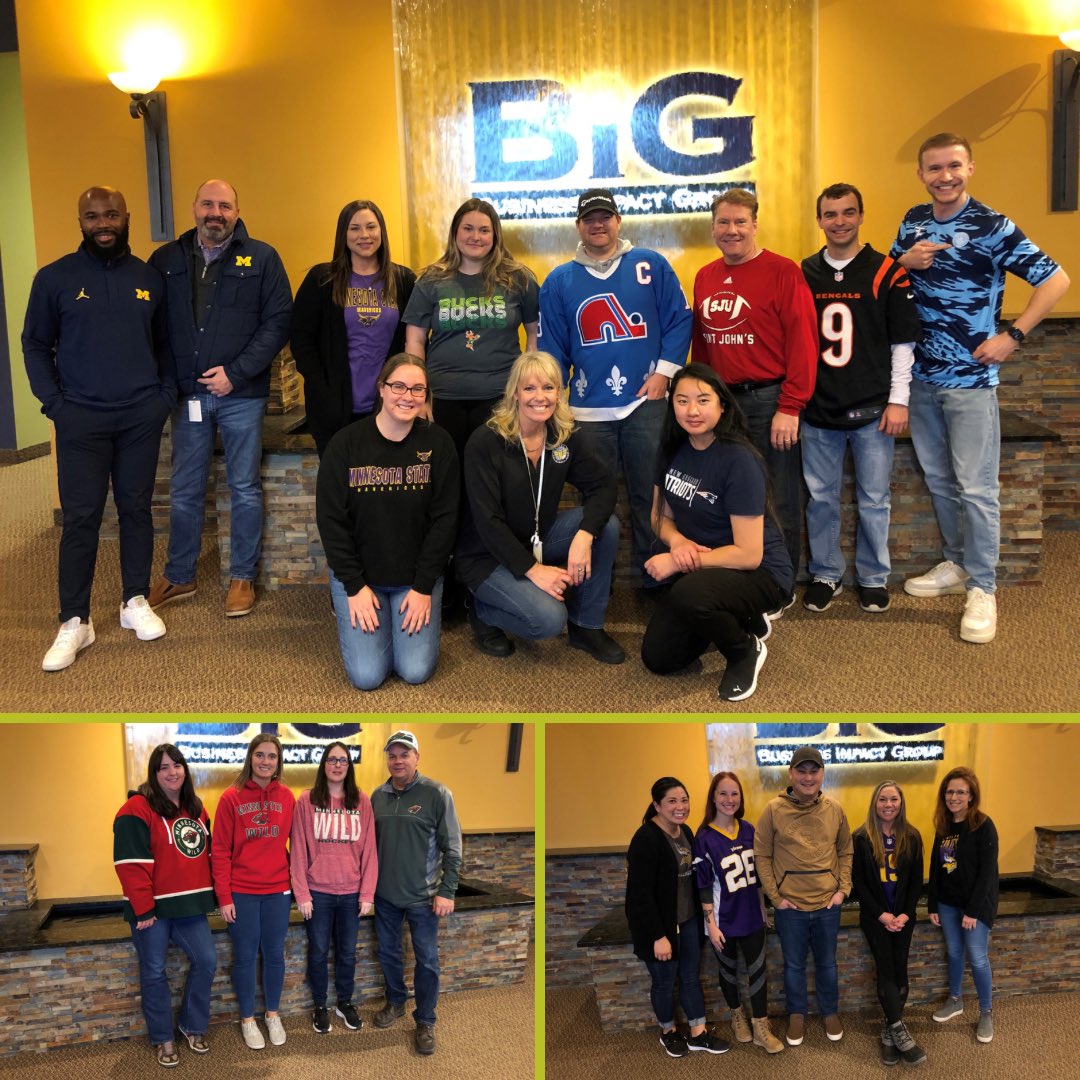 BizImpactGroup's tweet photo. Last week BIG had a blast with Spirit Week! ❄️ 

Monday - Flannel Day 
Tuesday - Favorite Sports Team Day
Wednesday - BIG Apparel Day
Thursday - Christmas Sweater Day 

Thank you to all those who participated! #spiritweek https://t.co/gxn4877YK2