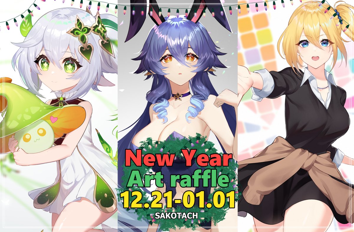 sakotach's tweet photo. #artraffle #sakotach
I haven't been very active this year, but thank you for being with me. 🐱💖
Hosting New Year art raffle~
Rules:
-Follow, retweet
Prize:
- One 3/4 body art
The winner will be selected randomly.
Merry Christmas and Happy New Year to all! ✨
Ends: January 1 https://t.co/Foum3Qc4j9