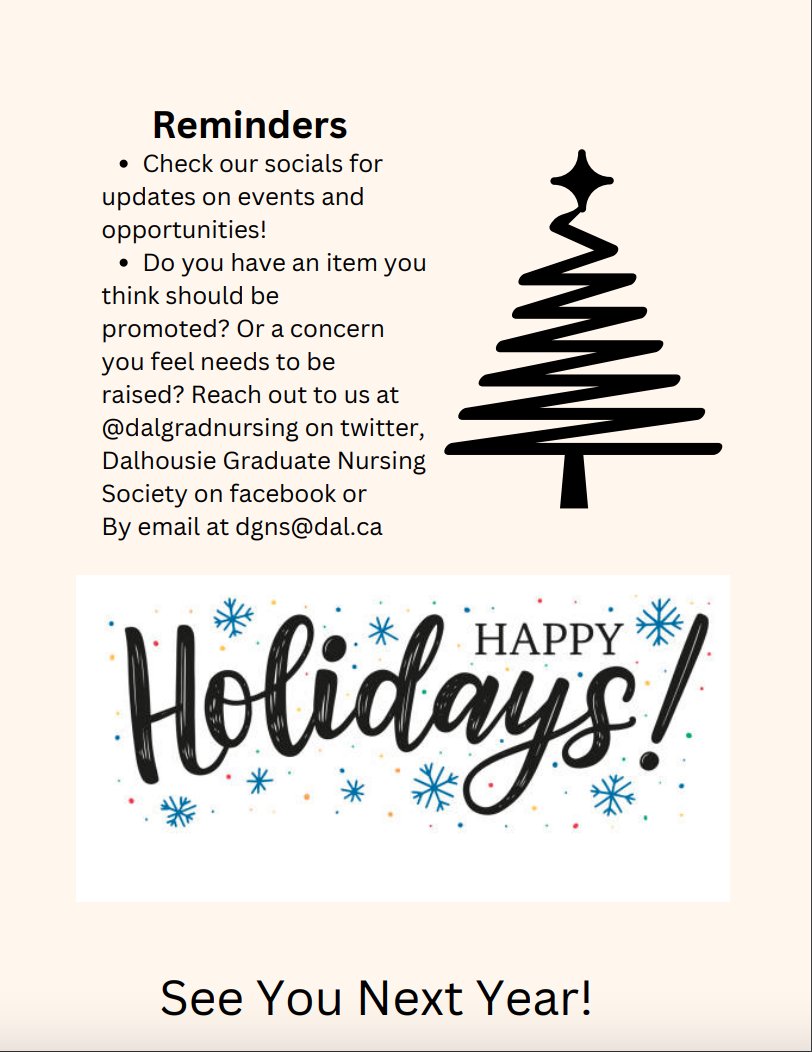 DalGradNursing's tweet photo. We hope everyone has a great break and happy holidays! 😊 https://t.co/P6bfeu28a4