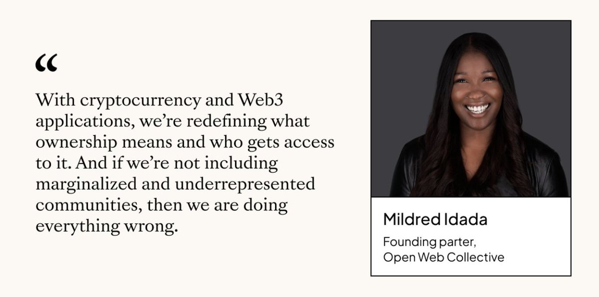 cartainc's tweet photo. Meet Mimi Idada, founder of @owcventures, an accelerator and fund that has launched 30+ blockchain startups. We interviewed Mimi about her vision and how Open Web is working to diversify the crypto industry.
Learn more about Mimi's journey 👉 https://t.co/4U7Newr0OY https://t.co/SQlcrYIJD6