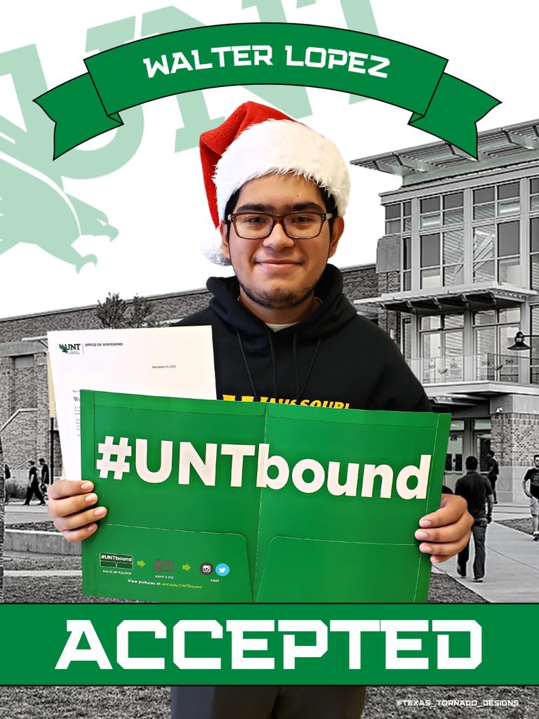 Congratulations @IrvingHigh student, Walter on his acceptance to @UNTsocial! We are #AVID proud! @JasmineBardwell #texastornadodesigns #tigernation #untbound #classof2023