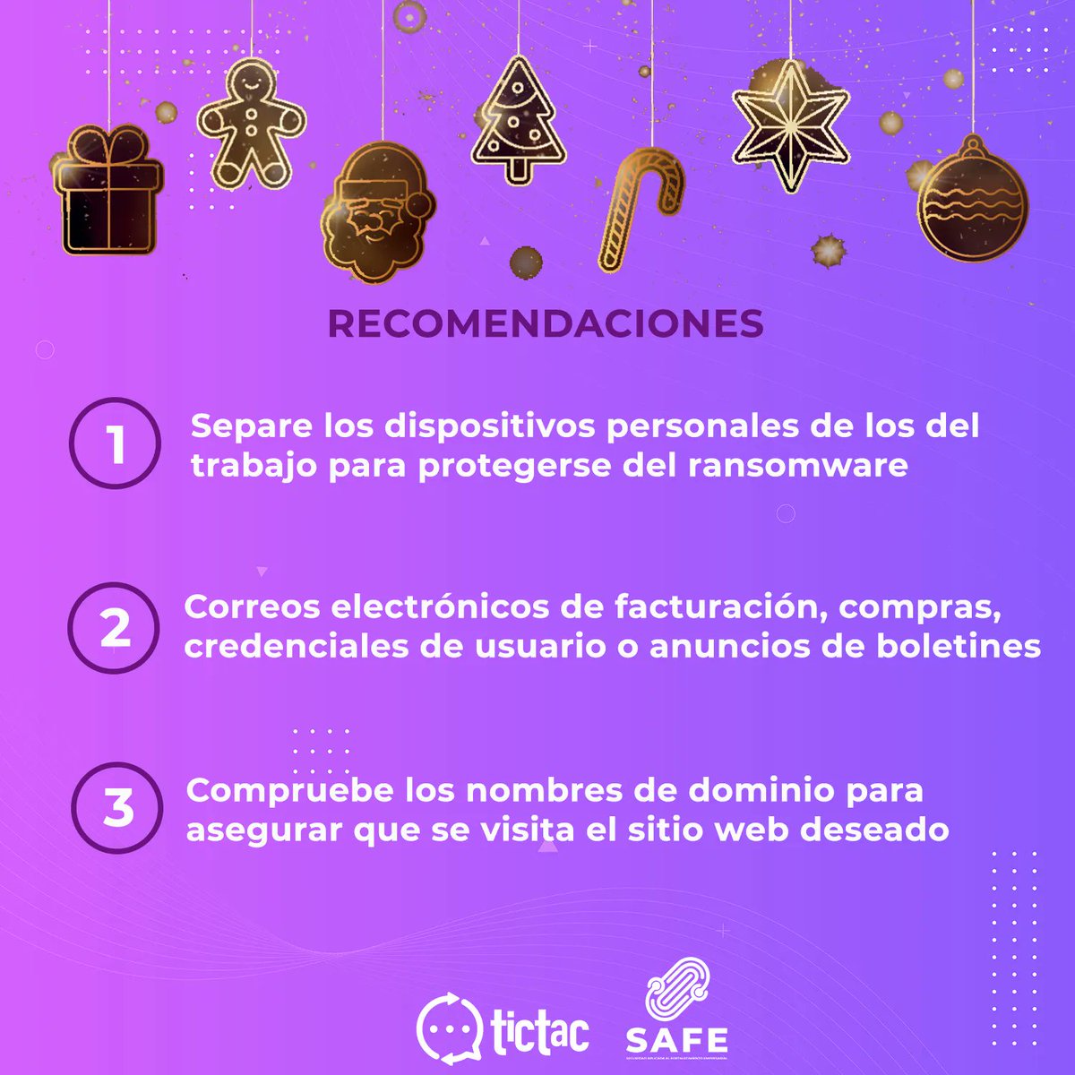 tictac_ccit's tweet photo. Existen muchas riesgos #cibernéticos en época decembrina 🎅 y hoy el programa #SAFE nos cuenta cuáles son y que recomendaciones entrega para no caer en engaños. https://t.co/CGWWs2p7YD