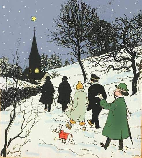 Fel_blan's tweet photo. Estas ilustraciones de Tintín son una maravilla. Y no esconden el verdadero significado de la Navidad. https://t.co/6WHoMls04T