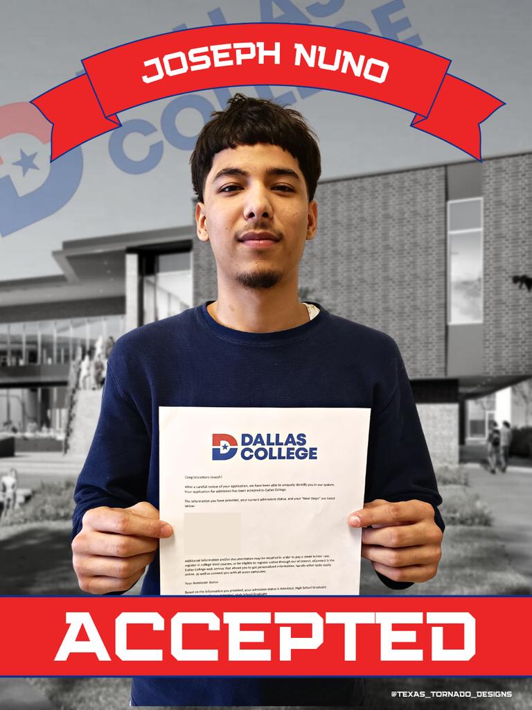 Congratulations to @IrvingHigh student Joseph on his acceptance to @dallascollegetx! We are #AVID proud! @JasmineBardwell #texastornadodesigns #classof2023 #tigernation